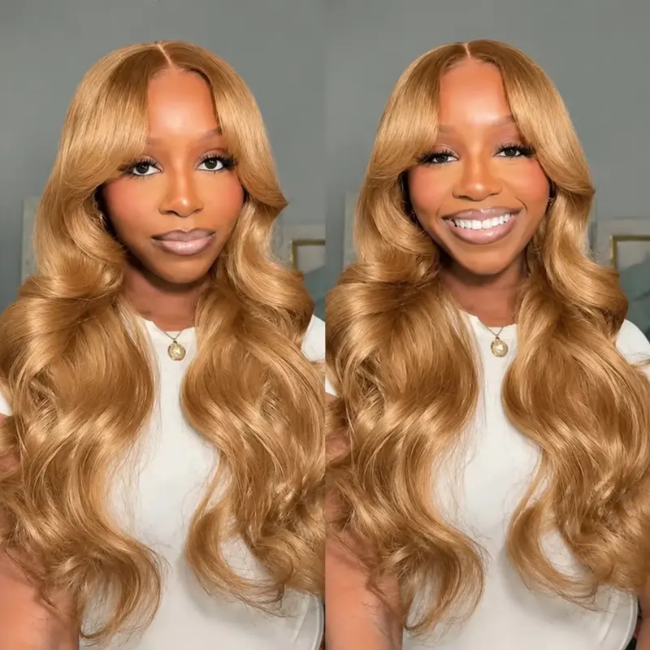 Hd Lace Frontal Wig Human Hair Pre Plucked - Honingblonde pruik, body wave, 13x6 HD