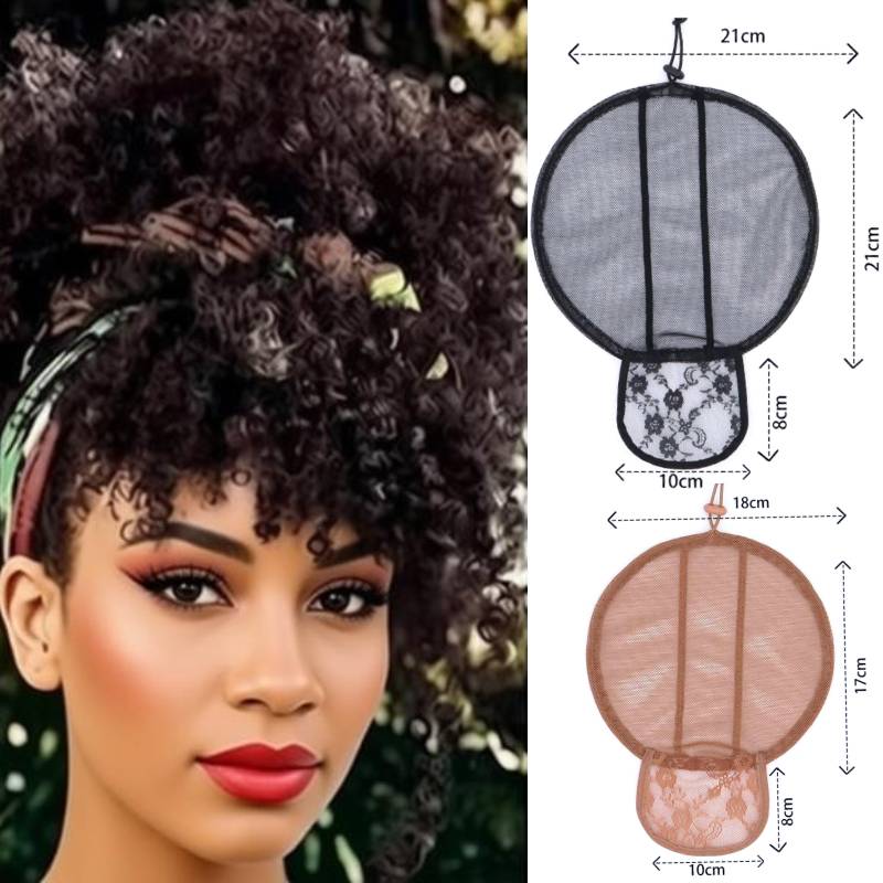 Drawstring Afro Curly Puff Ponytail - 17cm verstelbare afro puff netkap met