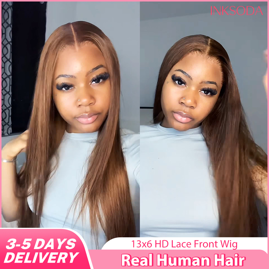 Human Hair Wigs - 220% Dichtheid 34 Inch Chocoladebruin Bone