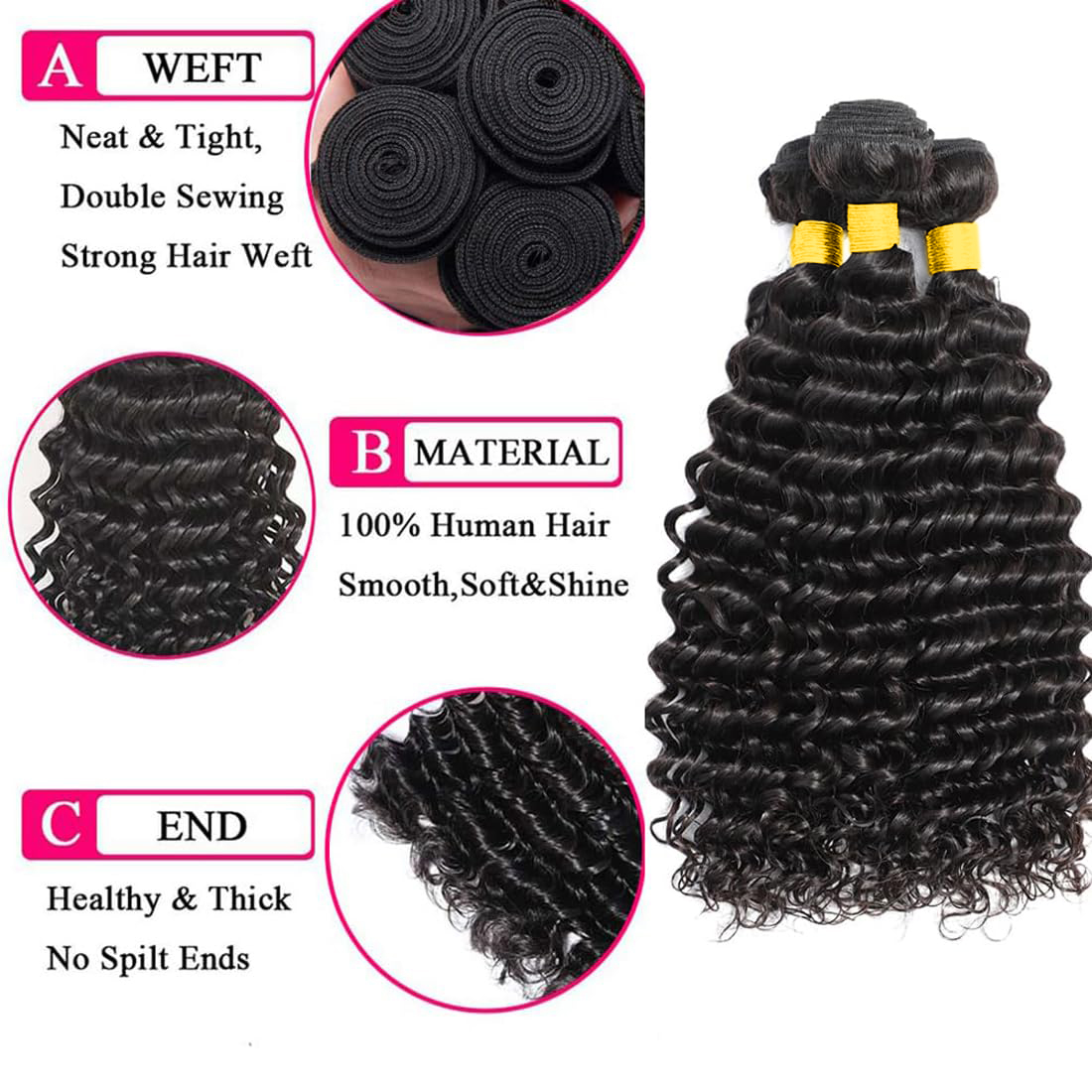 100% Braziliaans maagdelijk me - Deep Wave 3 Bundles With Closure recensie en prijs