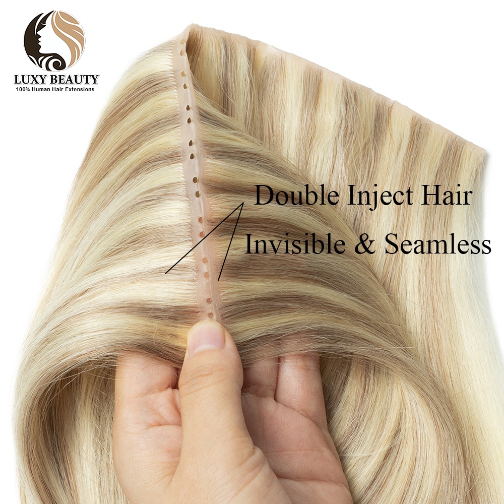 Blonde geïnjecteerde gatinslag - Invisible Tape In Extensions Real Hair recensie en prijs